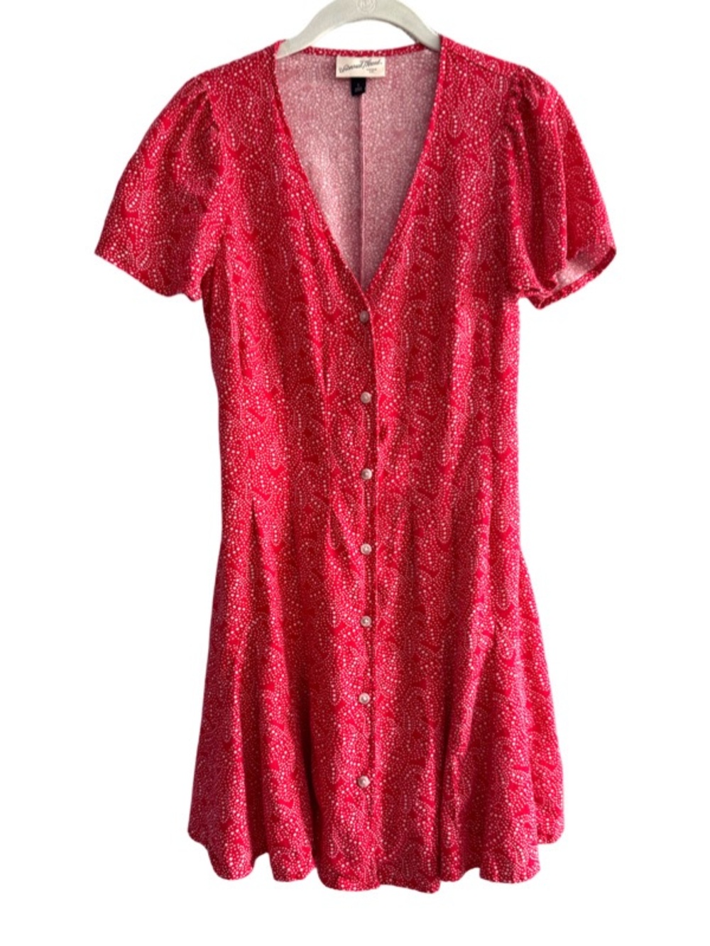 Universal Thread Button Down Dress Short Sleeve Linen Blend Red White Size S